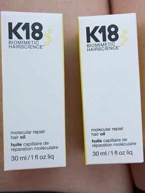 LOT OF 2, K18 Biomimetic Hairscience molecular repair hair oils 30ml/1 oz each